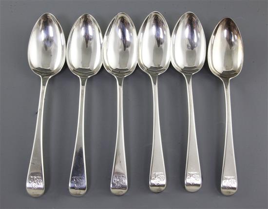 A set of six George III silver Old English pattern table spoons, Length 217 mm, weight 13.6oz/423 grms